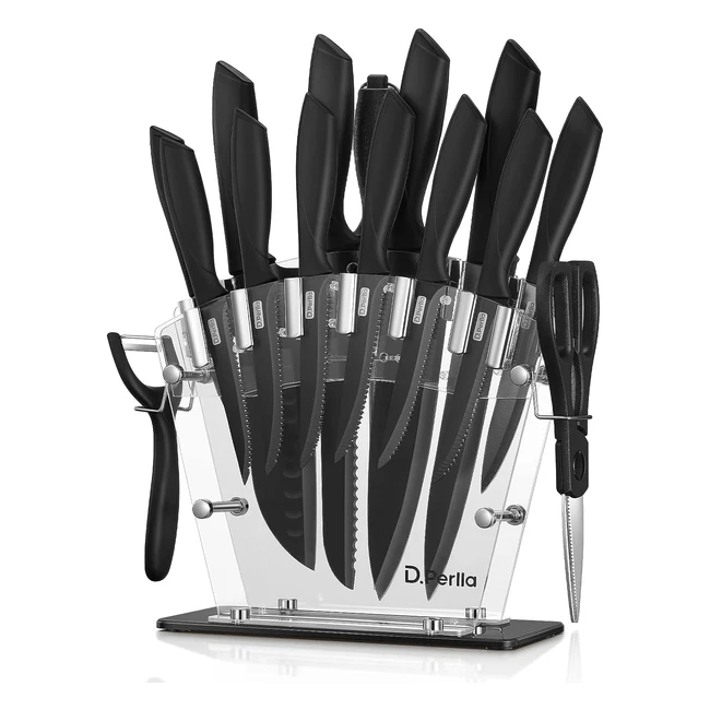 Juego de Cuchillos de Cocina 16 Piezas - Negro - Antiadherente - Acero Inoxidable - Alto Carbono - Afilado y Antioxidante