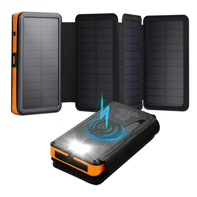 Banco de energa solar inalmbrico 25000mAh - Carga rpida impermeable