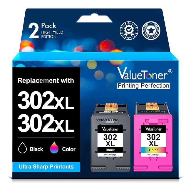 Valuetoner 302XL - Cartouches Remanufacturées pour HP 302 XL - Pack de 2 - Noir et Couleur - OfficeJet 3830 3833 3831