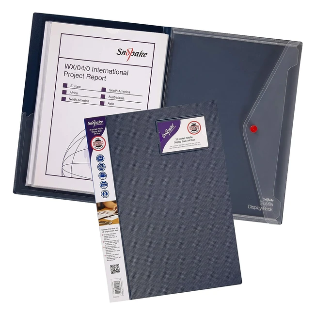 Snopake A4 Polyfile Display Book 20 Pockets Blue Ref 12367 - Premium Quality Du