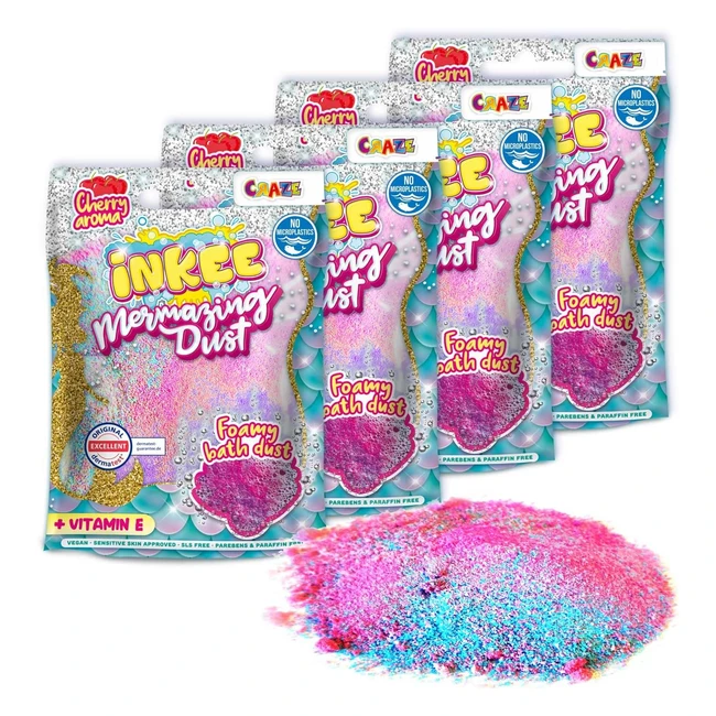 Craze Inkee Mermazing Dust Bundle - Badesalz für Kinder in 3 Farben - Pink, Lila, Blau - mit Kirschduft - 4 x 100g