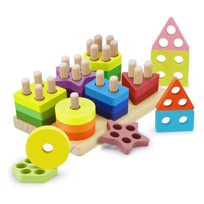 Kizmyee Giocattoli Montessori 24 Pezzi Forme Geometriche Ordinamento Impilamento