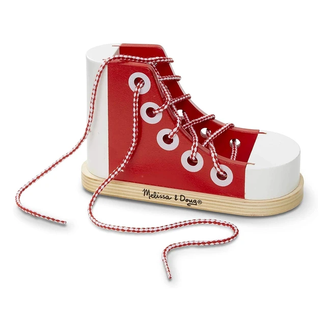 Melissa  Doug Wooden Lacing Shoe - Develop Fine Motor Skills - Gift for Boys an