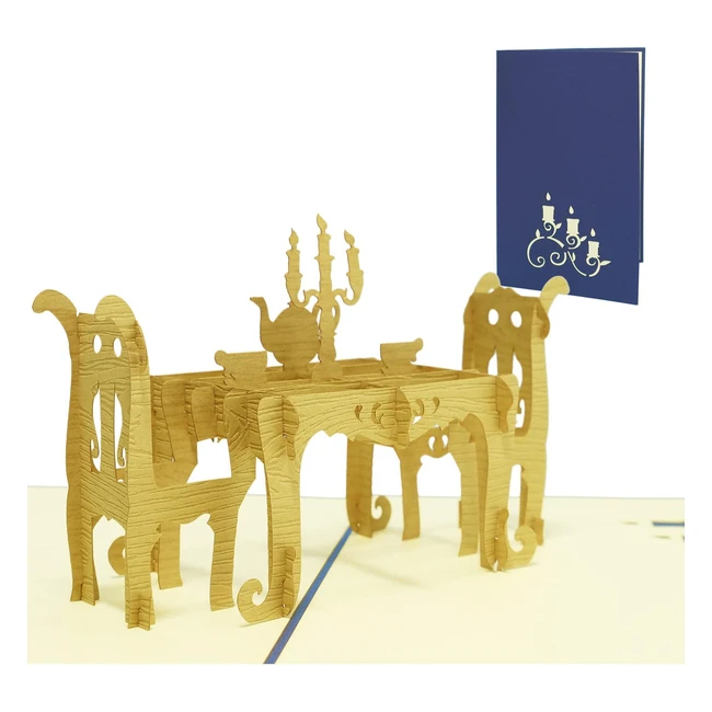 Lin Pop Up 3D Grukarte fr ein romantisches Candlelight-Dinner Tisch blau