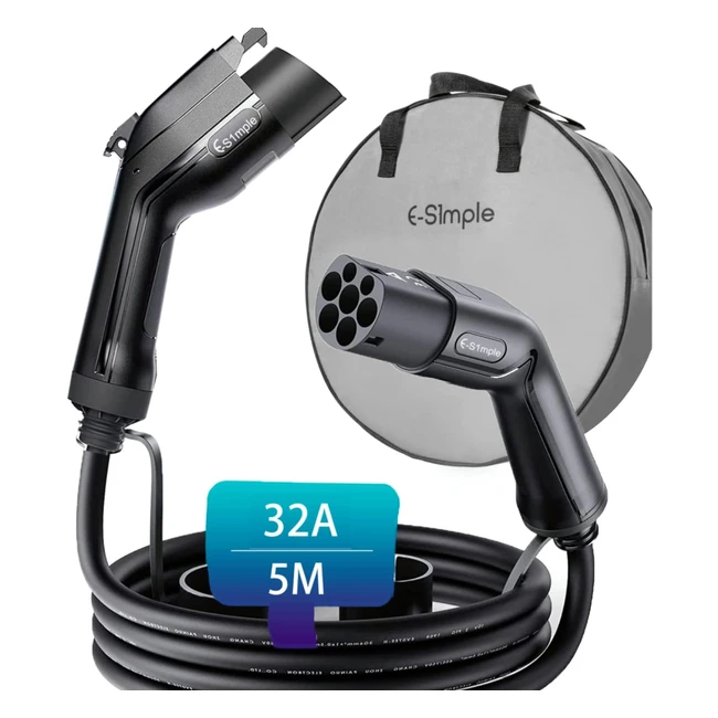 ES1mple EV Electric Vehicle Charging Cable Type 2 to Type 1 32A 5m 72kW
