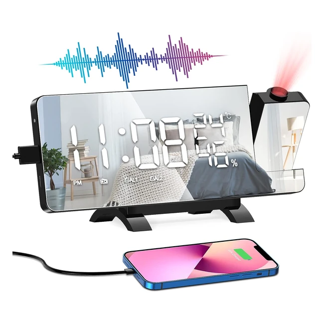 Réveil numérique avec projecteur plafond et miroir LED - Shinepick