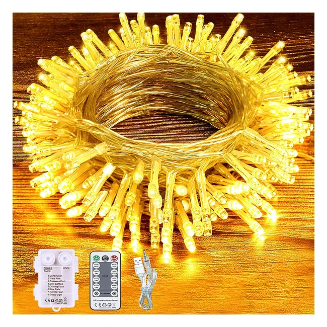 SUWITU Fairy Lights Battery/USB Powered 13m/42ft 120 LED Outdoor String Lights