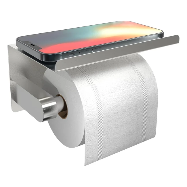 Self Adhesive Toilet Paper Holder with Phone Shelf - Rustproof Bathroom Tissue Roll Dispenser