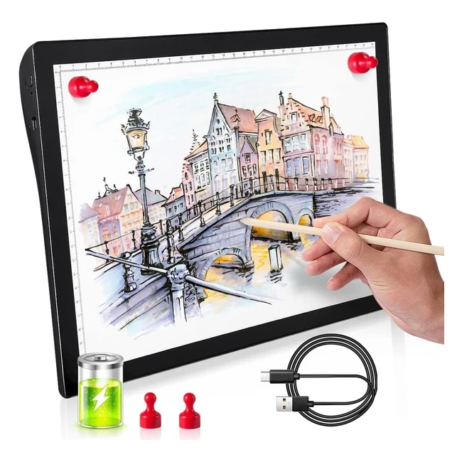 Tablette lumineuse A4 noir Giantarm avec batterie au lithium - Ultra-mince, luminosité réglable pour dessin, croquis, animation, diamant peinture