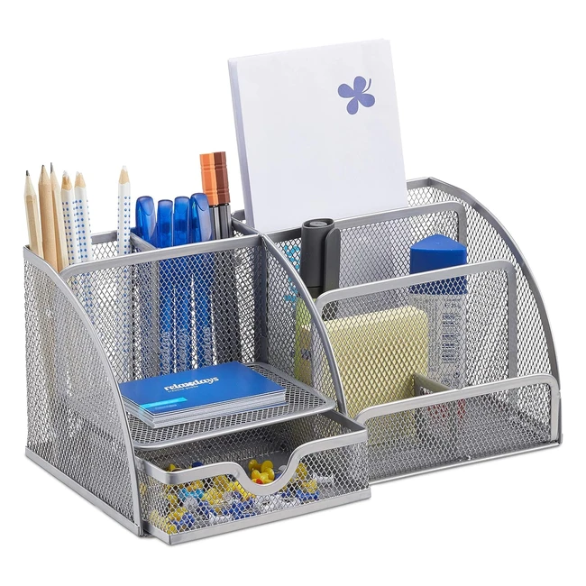 Organizer scrivania ufficio 6 scomparti metallo argento - Relaxdays