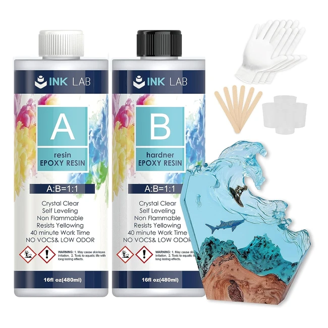 Rsine poxy transparente 960ml - Non toxique avec durcisseur - Pour bois bi