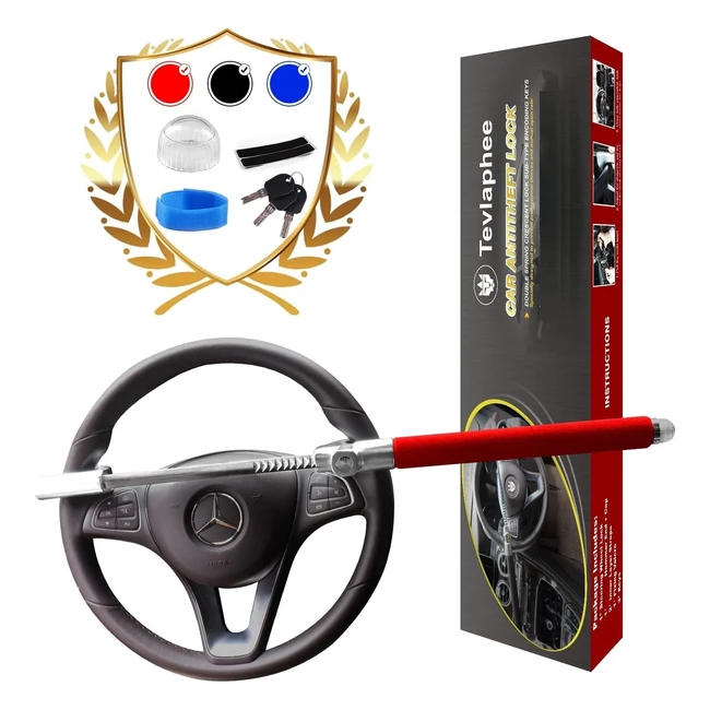 Tevlaphee Steering Wheel Lock - Heavy Duty, Adjustable, Universal Fit - Prevent Car Theft