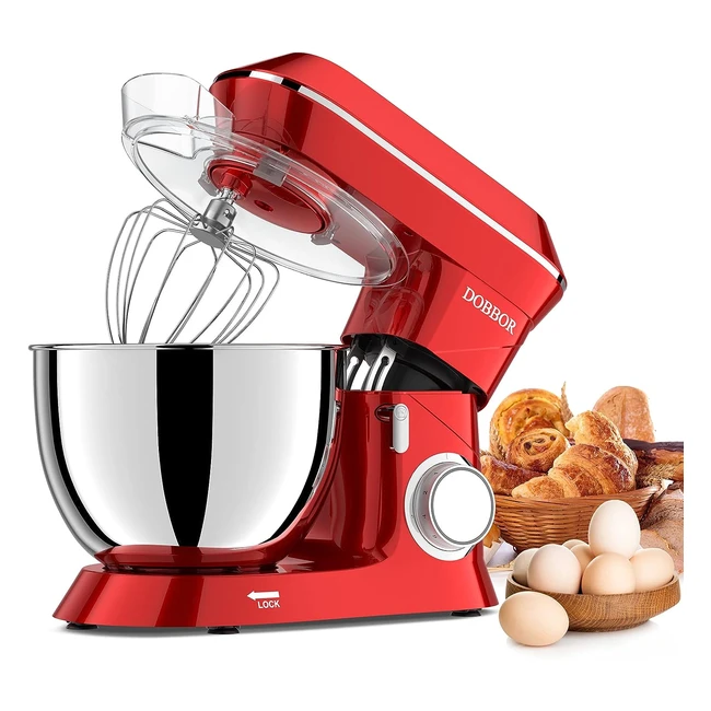 Robot Pâtissier Dobbor 1500W - Bol Acier Inoxydable 7 Vitesses - Faible Bruit - Compatible Lave-Vaisselle - Rouge