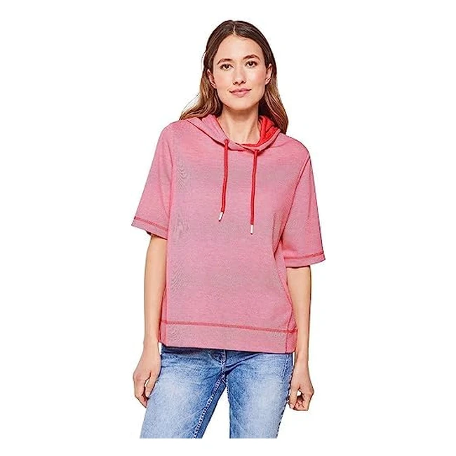 CECIL Damen B302334 Hoodie Sweatshirt Erdbeerrot M - Bequemer Kapuzenpullover mit meliertem Look