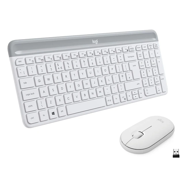 Logitech MK470 Slim Wireless Keyboard Mouse Combo for Windows - USB Receiver - Low Profile - Whisper Quiet - Long Battery Life - White