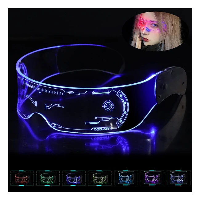 Occhiali da festa LED futuristici - 7 colori luminosi - Perfetti per cosplay e f