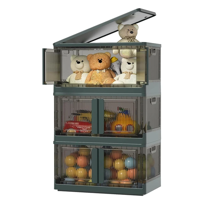 Contenitori Plastica con Coperchio 72L - Salvaspazio Pieghevole - Ruote - Set da 3