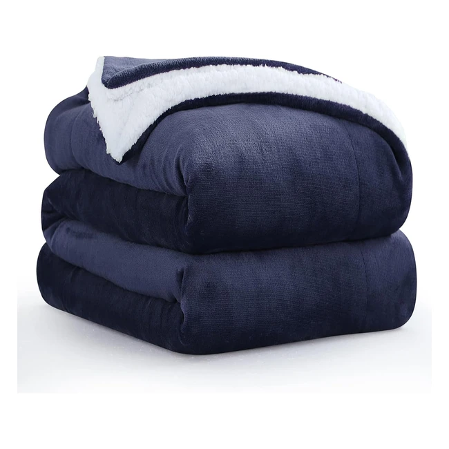 Plaid Canapé Polaire en Sherpa 230x270 - Chaud et Doux - Bleu Marin - AISBO