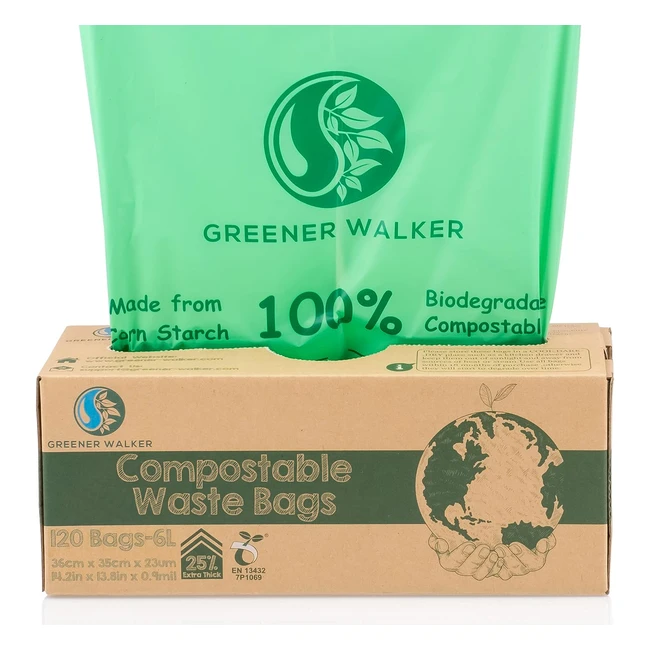 Greener Walker 25 Extra Thick Compost 6L10L30L Caddy Bin Liners - 120 Bags Biode