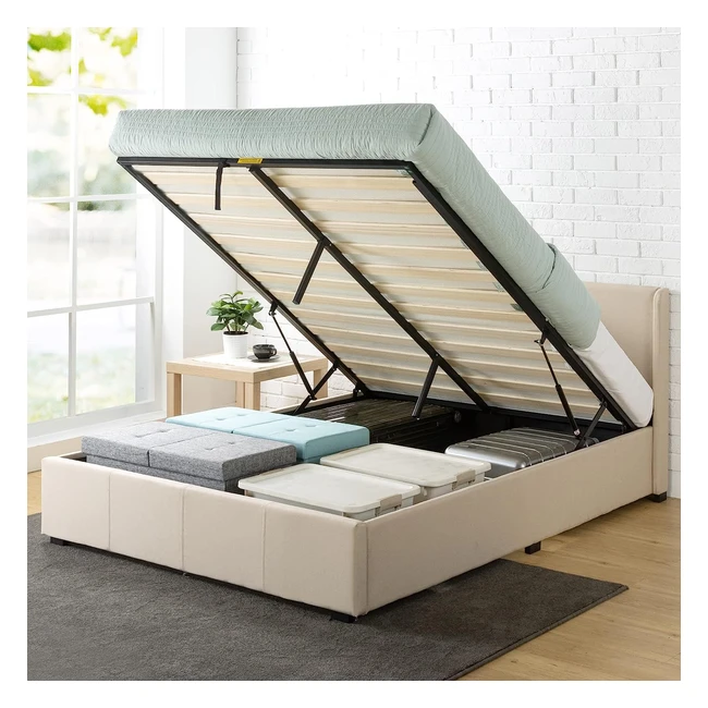 Zinus 31 cm Maddon Stauraumbett, hydraulisch anhebbarer Unterbettstauraum, 140 x 200 cm, beige