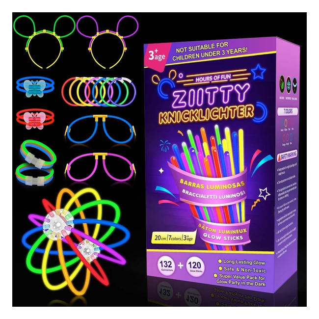 Bracelet Lumineux Fluo Soirée - Ziitty 252 - 120 Bâtons Lumineux et 132 Connecteurs - Gadgets de Fête