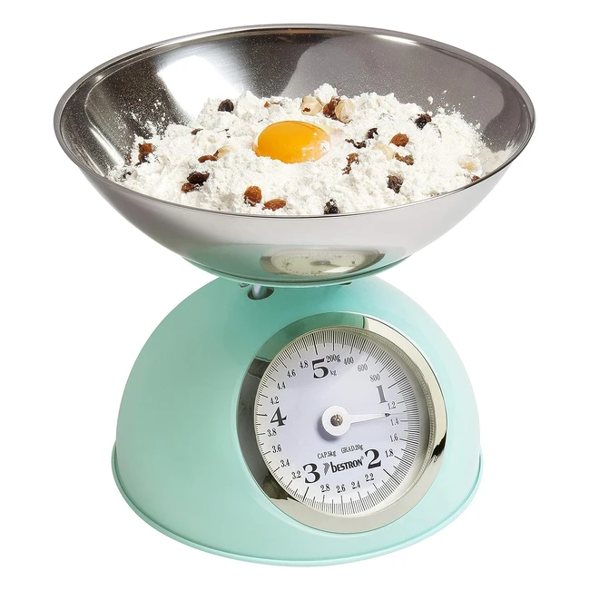 Báscula de cocina analógica Bestron, diseño retro Sweet Dreams, capacidad 5 kg, verde menta