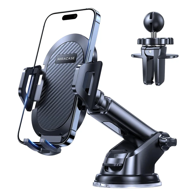 Miracase Car Phone Holder Mount 2023 - Military-Grade Suction, 360 Rotation, Compatible with All Phones