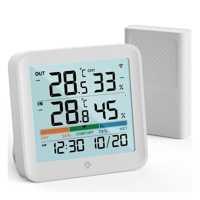 Thermomètre Intérieur Extérieur Sans Fil - VEC Hygromètre Numérique LCD - Température & Humidité - Capteurs Mémoire Min/Max - Indicateur Confort - Rétroéclairage