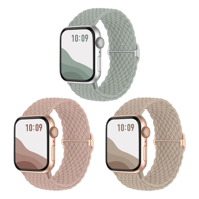 Joehwerr Antislip Braided Band 3Pack - Compatible for Apple Watch Straps - Adjustable Stretchy Elastic Replacement Strap - Ultra SE 8 7 6 5 4 3 2 1