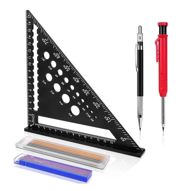 Squadra da Falegname in Alluminio 5 in 1 - Righello Triangolare Metrico 18cm - Squadrette da Combinata 4590 - Squadrette da Carpenteri con 1 Matite da Carpentiere