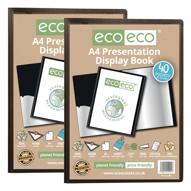 Cuaderno de Presentacin Ecoeco ECO004x2 - 50 Reciclado - 40 Bolsillos - Negro