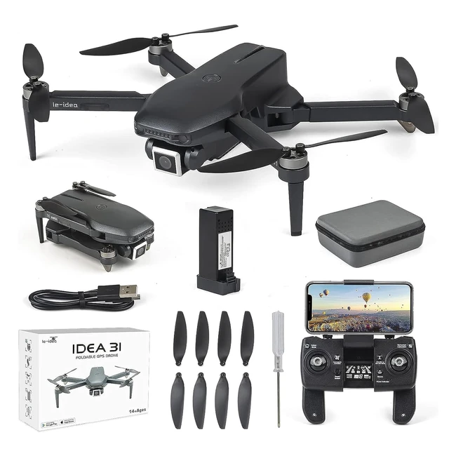 Drone profesional IDEA31 con cámara 1080p, GPS, quadcopter RC 5GHz WiFi, motor sin escobilla, plegable - ¡Vuela y captura momentos únicos!