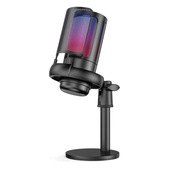 Microphone USB de jeu HBaid pour PC/PS4/PS5/Mac - RVB, Tap to Mute, Anti-choc, Filtre Anti-pop