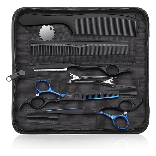 Forbici da Parrucchiere Professionali Jason - Taglio e Sfoltitura - 65 pollici - Blu/Nero