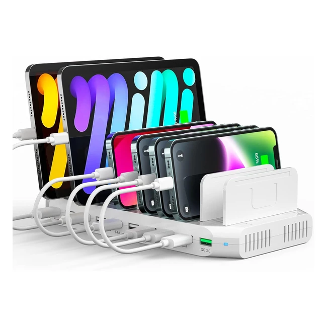 Alxum Station de Charge USB 60W 10 Port avec QC 3.0 Charge Rapide - Support pour iPad, Tablette, Kindle, iPhone