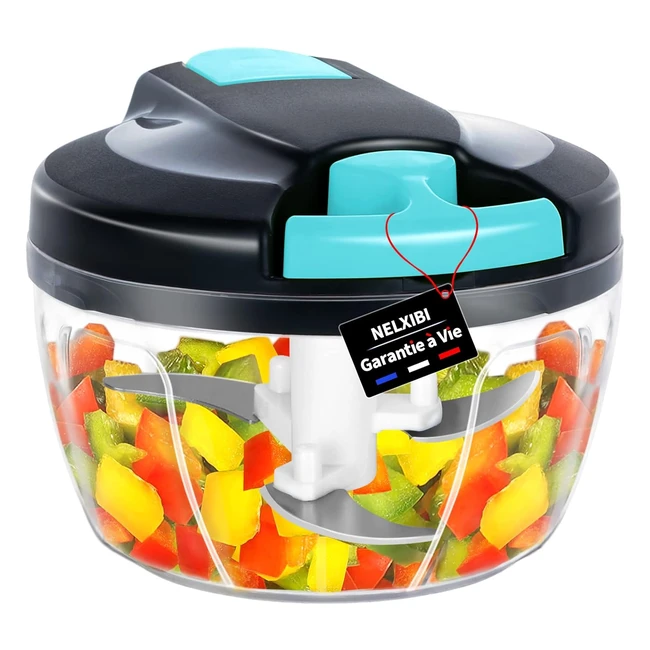 Hachoir Manuel 550ml - Coupe Oignon Mini - Acier Inoxydable - 3 Lames - Mixeur M