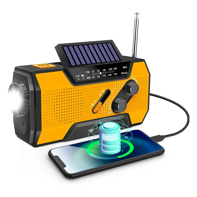 Greadio Solar Handkurbel Notfallradio AMFM Wetterschutzradio mit 2000mAh Power