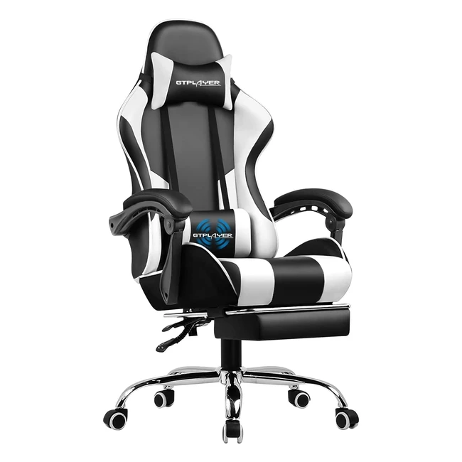 GTPLAYER Gaming Stuhl mit Massagefunktion - Ergonomischer Gamer Stuhl mit Fußstütze und Kopfstütze - Weiß