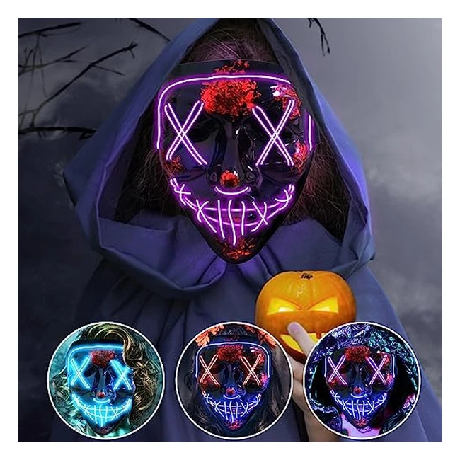 Scary LED Purge Mask - Cosplay Rave Face Mask - 3 Lighting Modes