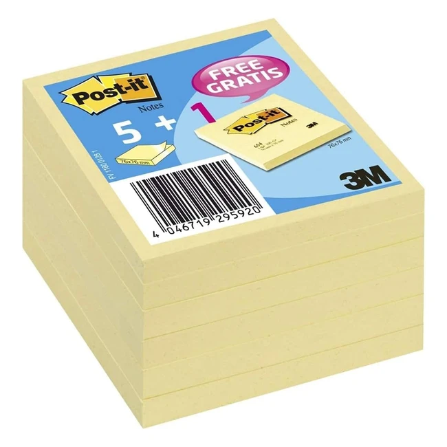 Post-it 654y6 Haftnotizen 76 x 76 mm 70 g, 100 Blatt, 6er Block, Gelb