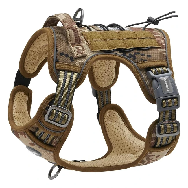 Auroth Tactical Anti-Pull Dog Harness - Adjustable, Breathable Pet Vest - Size M Desert Camo
