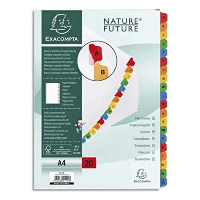 Separadores alfabéticos Exacompta Nature Future, 20 pestañas plastificadas, blanco