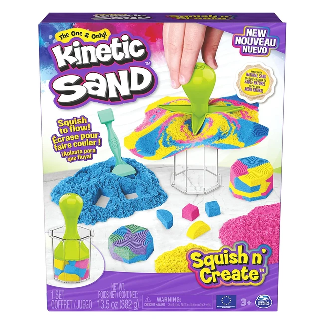 Kinetic Sand Squish n Create - Arena Azul Amarilla y Rosa - Juguetes Sensoriales para Niños - Spin Master 6065527