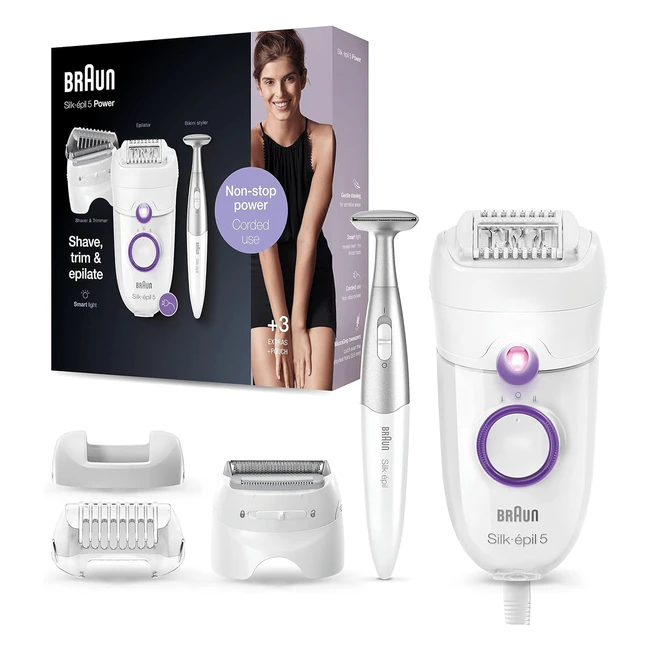 Épilateur électrique Braun SilkPil 5 Power pour femmes débutantes - Blanc/Violet - Réf. 5825