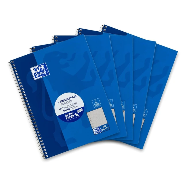 Oxford Schul-College-Block, DIN A5, 80 Blatt, 5er Pack, hochwertiges Papier