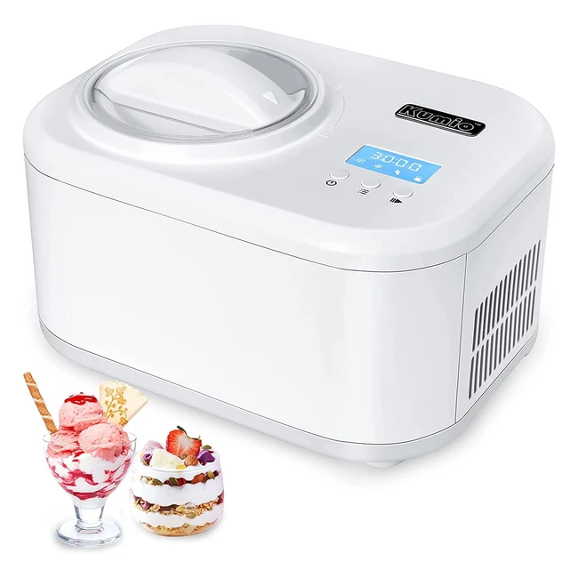 Kumio Ice Cream Maker - No Prefreezing - LCD Display - Timer - 1L Bowl - White