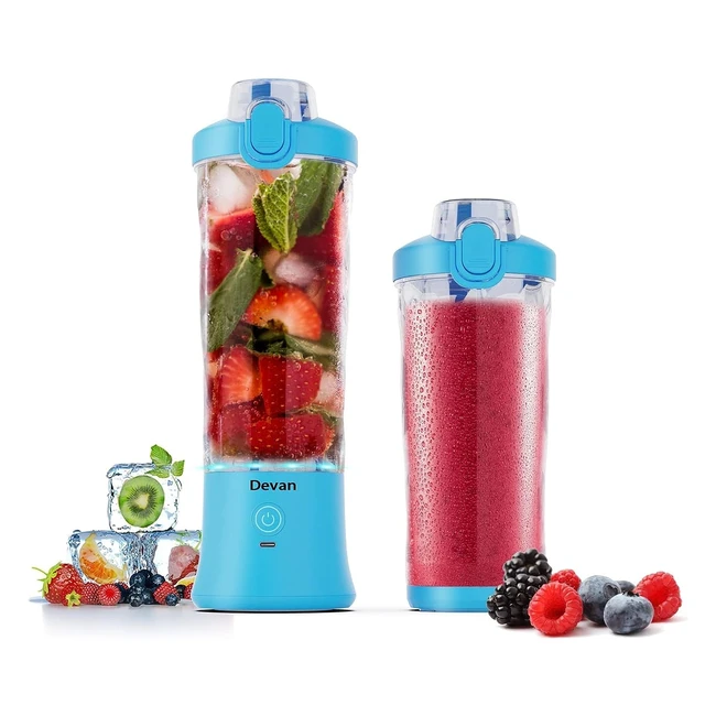 Portable Blender Smoothie Maker - Waterproof 270W Blender USB Rechargeable - 600ml BPA-Free Cups - Blue