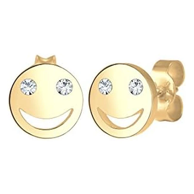 Pendientes de botón emoji cara sonriente en plata de ley 925 - Elli