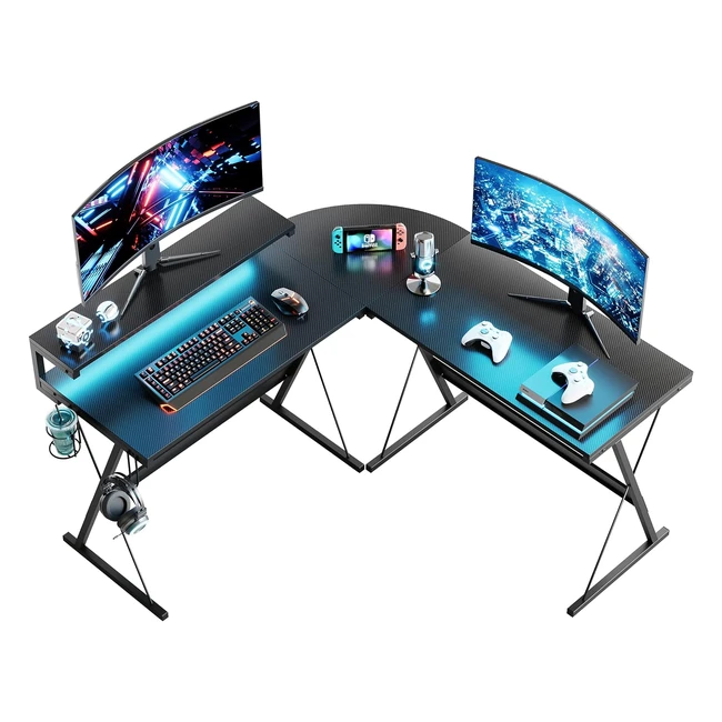 Bureau d'ordinateur de jeu en forme de L 140 cm avec lumières LED - Bureau d'angle ergonomique pour bureau à domicile
