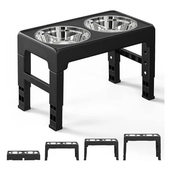 Gamelle pour animaux de compagnie en acier inoxydable avec support pliable - 4 hauteurs - Antidérapant